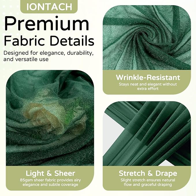 Wedding Arch Draping Fabric 29" x 19Ft Sheer Drapes for Backdrop Wedding Ceremony Reception Ceiling Decor Curtain Baby Bridal Shower Decoration (Hunter Green, 2 Panels)