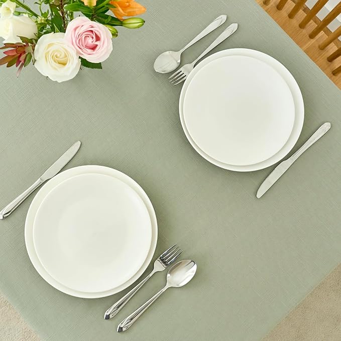 maxmill Lux Faux Linen Tablecloth with Slubby Yarn Textured Weaves Wrinkle Resistant Anti-Shrink Soft Table Cloth for Kitchen Dining Restaurant Tabletop Rectangle 60 x 120 Inch Sage Green