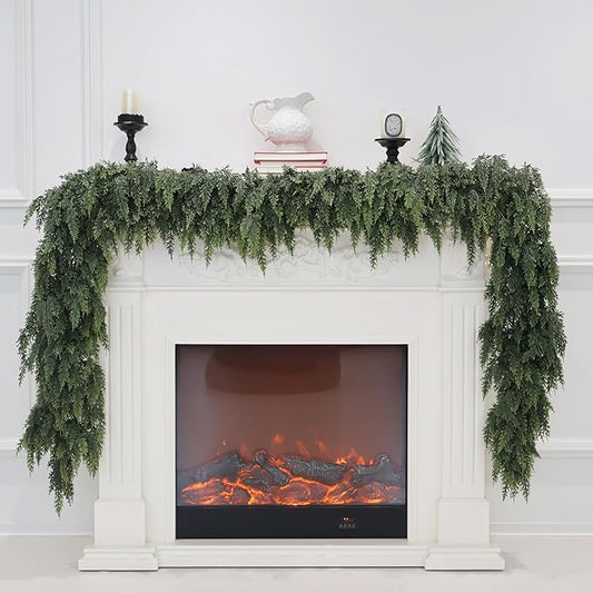 2Pcs 6FT Christmas Cedar Garland Artificial Real Touch Thickness Realistic Greenery Pine Garland for Mantle Fireplace Outdoor Indoor Christmas Decorations