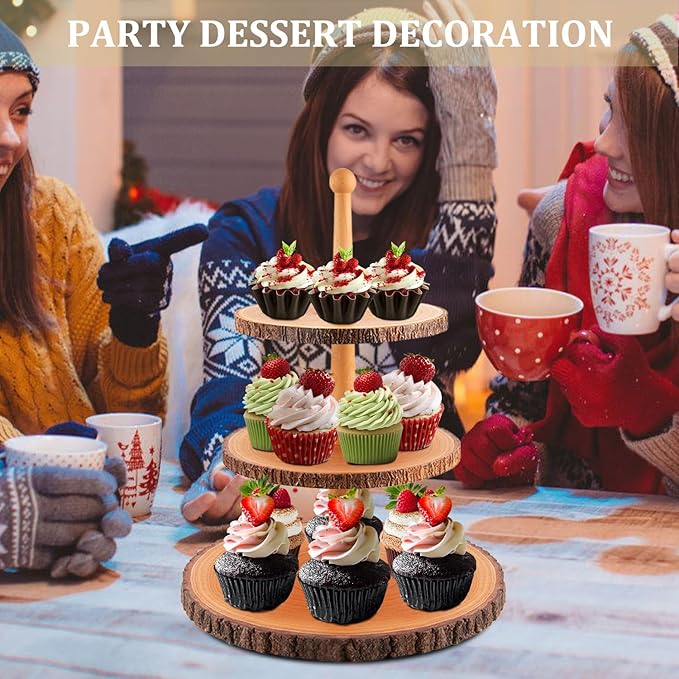 Cupcake Stand Wood Dessert Stands 3-Tier Wood Cupcake Stand - Elegant Farmhouse Dessert Display for Weddings, Baby Showers, Tea Parties, & More./Wedding Décor/Tea Party/Birthday/Graduation/Holiday.