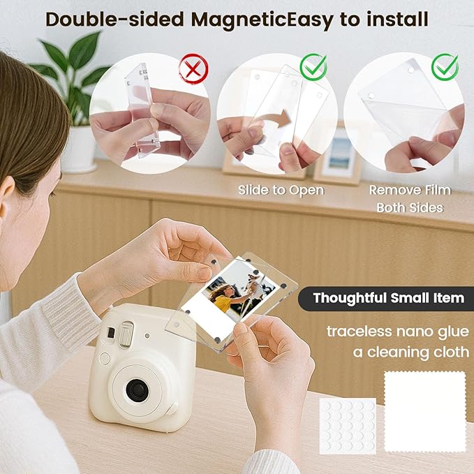 DomeStar Magnetic Acrylic Picture Frame 2.4 x 3.5 Inch, 8 Pack Double-Sided Holder for Refrigerator, Locker, or Metal Cabinet, Fits Instant Photo, Mini Film, Retro Camera, Notes & Pictures