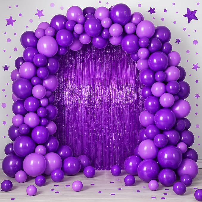 3 Pack 3.3 x 6.6 ft Purple Foil Fringe Backdrop Curtains, Tinsel Streamers Party Decorations, Fringe Backdrop for Birthday, Baby Shower, Gender Reveal, Graduation