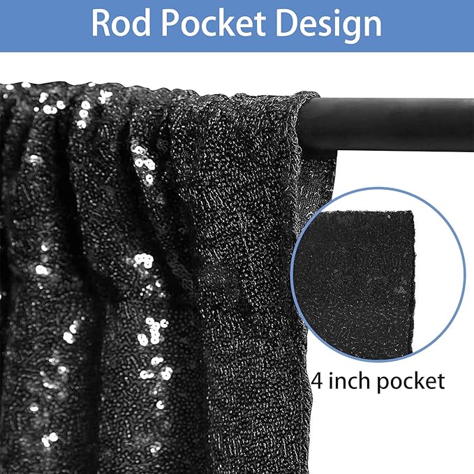 Hahuho Black Sequin Backdrop Curtain, 2PCS 2FTx8FT Glitter Backdrop Curtain for Parties, Christmas, Wedding, Party Decoration（2 Panels, 2FT x 8FT, Black