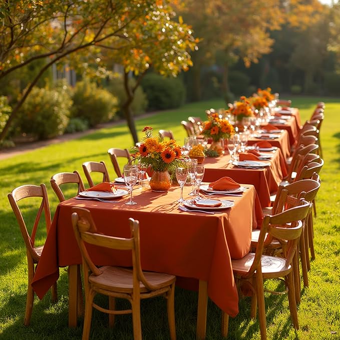 sancua Thanksgiving Square Tablecloths 85x85 Inch Rust, 2 Pack Fabric Fall Table Cloth for Square or Round Tables, Burnt Orange Washable Polyester Table Cover for Dinner, Holiday Party, Display Tables