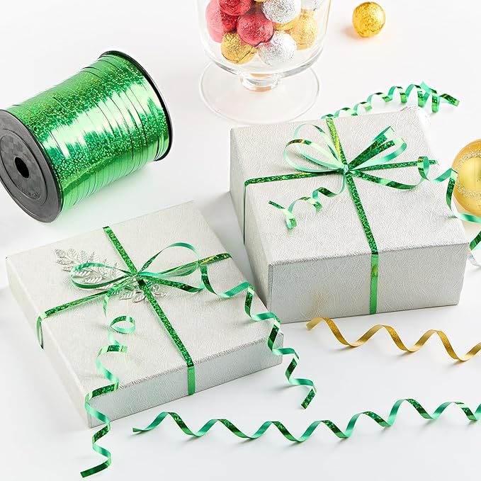 500 Yards Metallic Green Curling Ribbon-Balloon String-Balloon Ribbon Glitter Shiny Roll for Party Decoration, Gift Wrapping,Christmas, Art Crafts