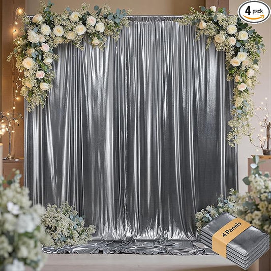 20ftx10ft Black Silver Glitter Sequin Backdrop Curtain for Parties, Wrinkle Free Sparking Backdrop Drapes, 4 Panels 5x10ft Shimmer Photo Back Drop Cloth for Wedding Birthday Photography