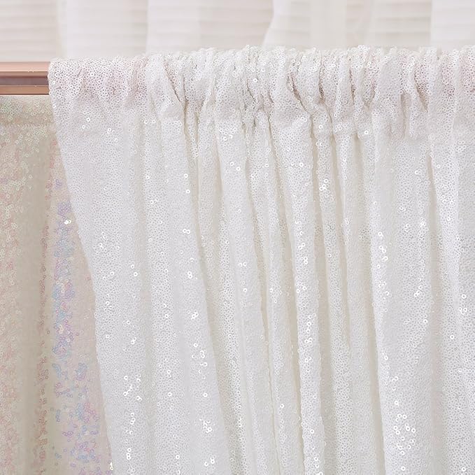Poise3EHome 4FT x 7FT White Sequin Photography Backdrop Curtain for Party Decoration, White