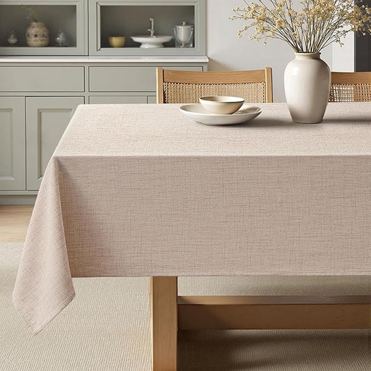 MIULEE Natural Linen Tablecloth 52x70 Inch Rectangle Table Cloth Waterproof,Stain Resistant & Wrinkle Resistant for Dining Party Wedding