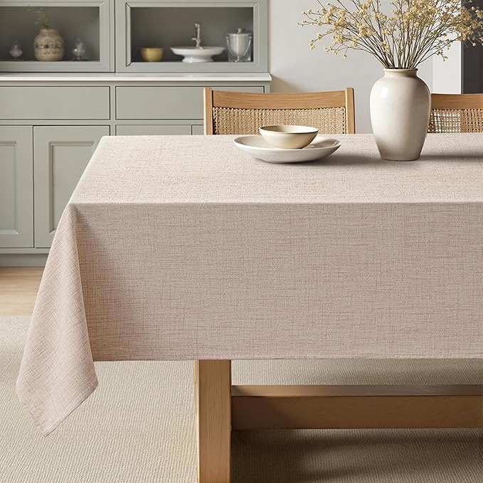MIULEE Natural Linen Tablecloth 60x144 Inch Rectangle Table Cloth Waterproof,Stain Resistant & Wrinkle Resistant for Dining Party Wedding