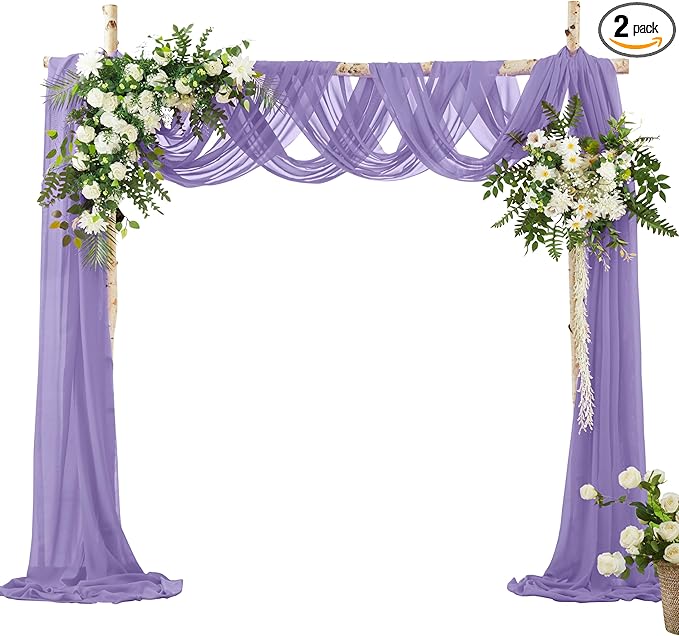 VACVELT Wedding Arch Draping Fabric, Lilac Chiffon, 2 Panels Sheer Drapes, 30 Inch x 20ft Chiffon Backdrop Curtain, Outdoor Sheer Drapery for Ceremony Party Ceiling