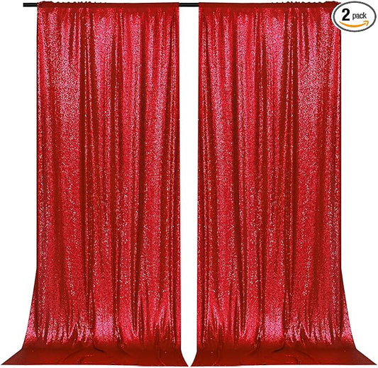 PartyDelight Sequin Backdrop Red 2 Panels 5Ft x 10FT Photography Curtains Party