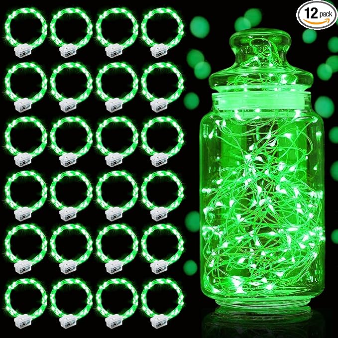 Aogist Led Fairy Lights 3 Modes Battery Operated String Lights Waterproof Silver Wire 7 Feet Firefly Starry Moon Mason Jar Lights for DIY Wedding Party Christmas (Green, 20 Pack)