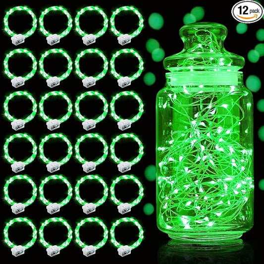 Aogist Led Fairy Lights 3 Modes Battery Operated String Lights Waterproof Silver Wire 7 Feet Firefly Starry Moon Mason Jar Lights for DIY Wedding Party Christmas (Green, 20 Pack)