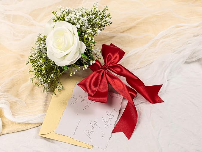 Red Satin Ribbon 1-1/2 inch X Continuous 50 Yards, Single Face Polyester Ribbon Perfect for Gift Wrapping, Flower Bouquet, Wedding Decor, Crafts, Bow Making, Sewing and More