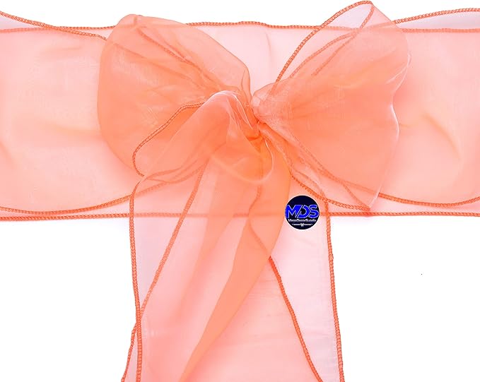 MDS Pack of 10 PCS Organza Chair Sashes Wider Dining Chair Bows Ribbon Tie Back for Wedding Party Birthday Bridal Shower Reception Event Banquet Home Chair Cover Decoration - Light Orange