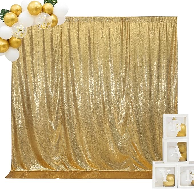 SquarePie Sequin Backdrop Curtain Not See Through Background for Wedding Party 4FT x 7FT Gold