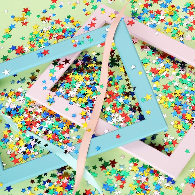 Hestya 60g Star Confetti Glitter Table Confetti Metallic Foil Stars for Party Wedding Festival Decorations(Multicolor,10mm and 6mm)