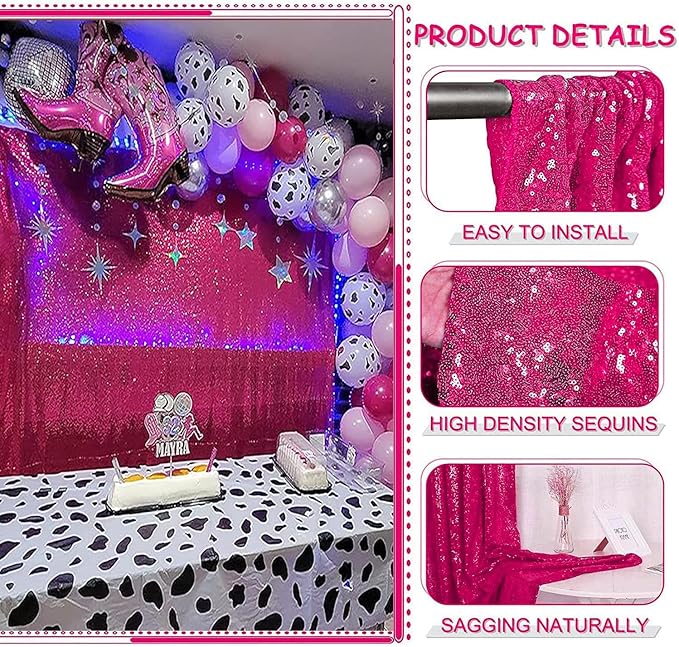 Hot Pink Sequin Backdrop Curtain 10FTx10FT 1 Panel Fuchsia Sparkle Backgound Drape Glitter Metal Backdrop Curtain for Weddings Showers Photophy Parties Birthday