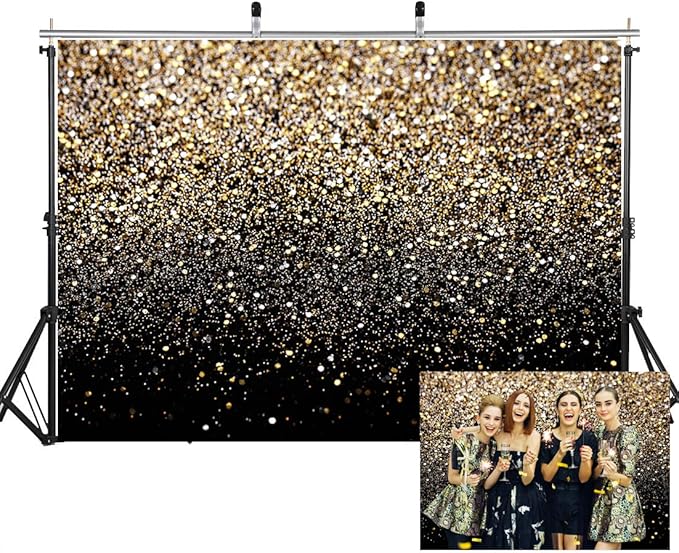 SJOLOON Black and Gold Backdrop Gold Spots Backdrop Vinyl Photography Backdrop Vintage Background for Family Birthday Party Newborn Studio Props 11547(7x5FT)