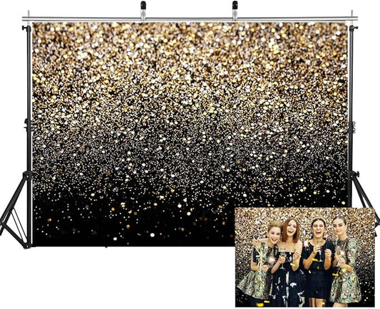 SJOLOON Black and Gold Backdrop Gold Spots Backdrop Vinyl Photography Backdrop Vintage Background for Family Birthday Party Newborn Studio Props 11547(7x5FT)