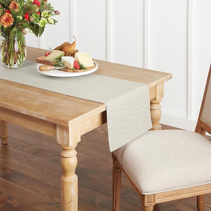 Martha Stewart Honeycomb Modern Farmhouse Reversible Table Runner, Natural, 15"x72"