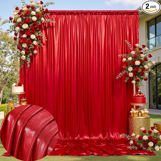 10x10 ft Wrinkle Free Red Sequin Backdrop Curtain for Parties,Thick Not Fall-Off Glitter Backdrop Drapes,2 Panels 5x10ft Shimmer Photo Back Drop Cloth for Wedding Birthday Photography Background