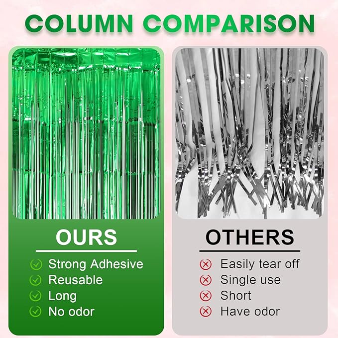 3 Pack 3.3x8.2 Feet Green Foil Fringe Backdrop Curtains, Tinsel Streamers Birthday Party Decorations, Fringe Backdrop for Graduation, Baby Shower, Gender Reveal, Disco Party