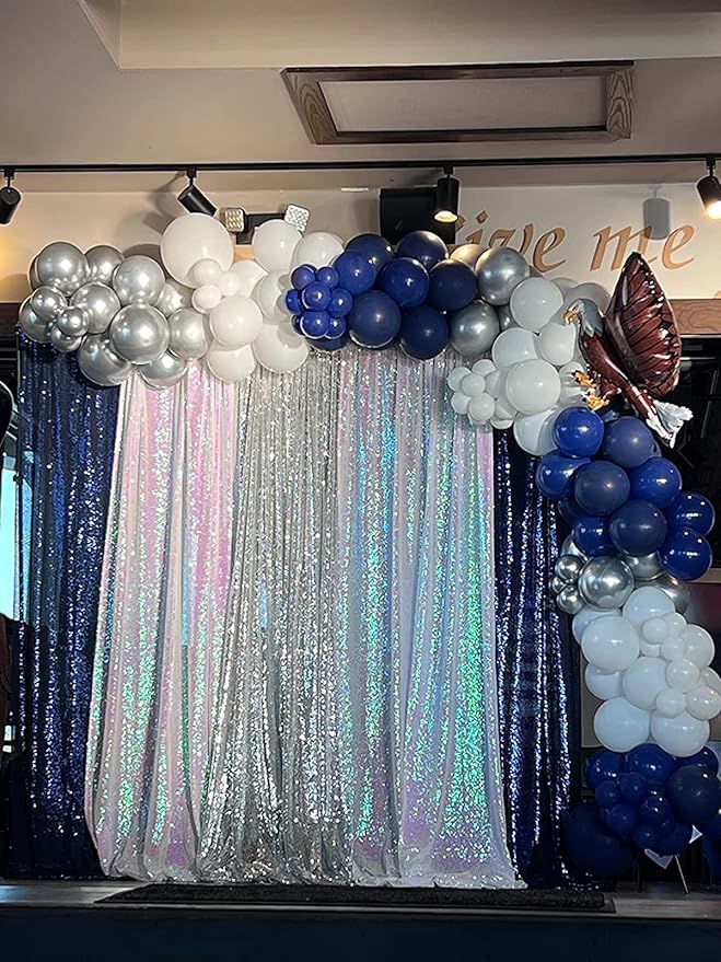 Navy Blue Sequin Backdrop Curtains 1 Panel 8FTx8FT Glitter Navy Blue Photo Backdrop Drapes Party Wedding Baby Shower Curtain Sparkle Photography Background Backdrop