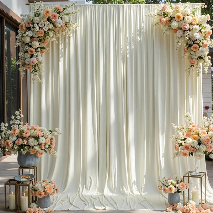 10×12ft Wrinkle Free Ivory Backdrop Curtain for Wedding Parties, 2 Panels 5×12ft Long Soft Silky Polyester Backdrop Drapes Cream Photo Back Drop Curtains for Party Photography Background Cloth