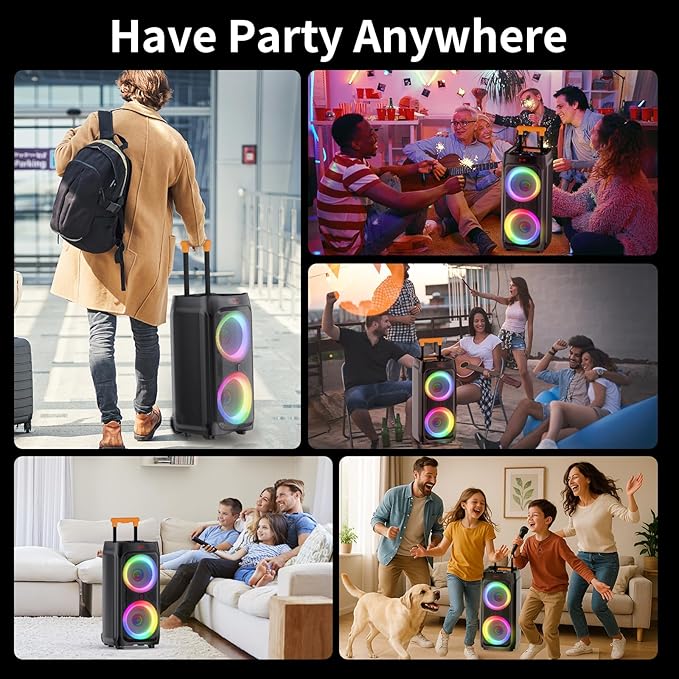 JYX Karaoke Machine with 2 Wireless Microphones, 8" Big Portable Bluetooth Speaker for Adults with RGB Light PA System Treble & Bass, Support TWS/USB/AUX/TF Card/REC, for Home Party Outdoors