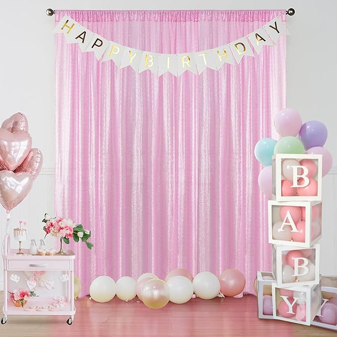 Sugargirl Matte Pink Sequin Backdrop Curtain 2 Panels 2FTx8FT Glitter Pink Background Drapes Sparkle Photography Backdrop for Party Wedding Birthday Wall Decoration