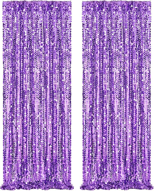 Backdrop Curtains 2 Packs 4x8FT Purple Party Theme Decoration Wedding Sequin Background