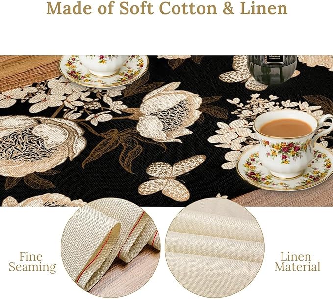 Watercolor Peony Table Runner, Modern Kitchen Dining Room Bohemian Floral Tabletop Decoration for Kitchen Cafe 13x60 Inch