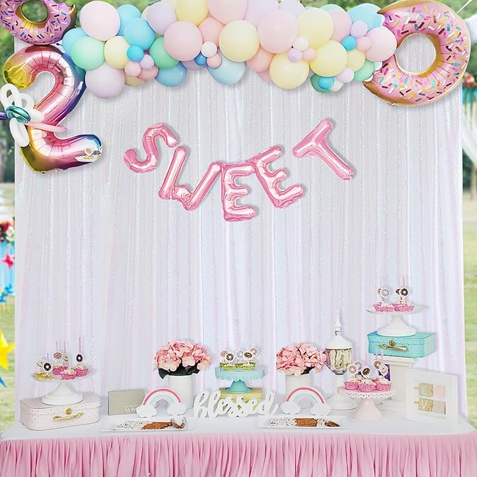 8ft x 8ft White Iridescent Sequin Backdrop Curtain Sparkly Background Drapes for Wedding Birthday Baby Shower Event Decorations