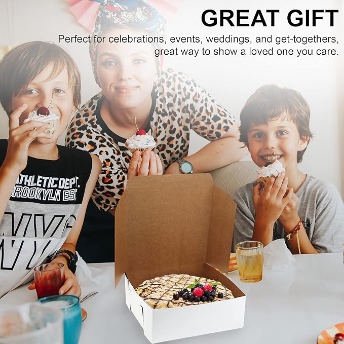 MT Products White Cake Boxes 8" x 8" x 3" - Bakery Box No-Window (Pack of 15) - Made in the USA