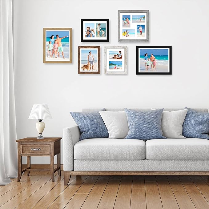 8.5x11 Picture Frame Set of 2, Rustic Brown Certificate Document Frames with Glass Collage Frame, Display Pictures Two 5x7 With Mat or 8.5 x 11 Without Mat for Wall Hanging or Tabletop