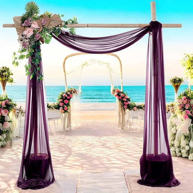 MDS Halloween Chiffon Draping Fabric - 2 Panel, 30" Wide x 20ft Long - Sheer Spooky Arbor & Canopy Drapery for Haunted House Backdrops, Party Ceilings, DIY Costumes & Themed Events - Eggplant