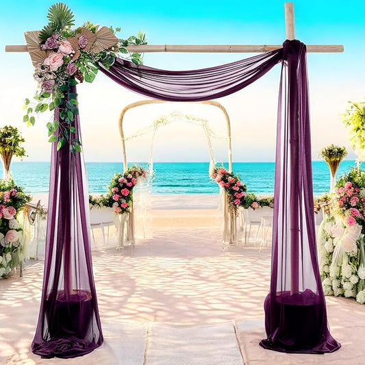 MDS Halloween Chiffon Draping Fabric - 2 Panel, 30" Wide x 40ft Long - Sheer Spooky Arbor & Canopy Drapery for Haunted House Backdrops, Party Ceilings, DIY Costumes & Themed Events - Eggplant