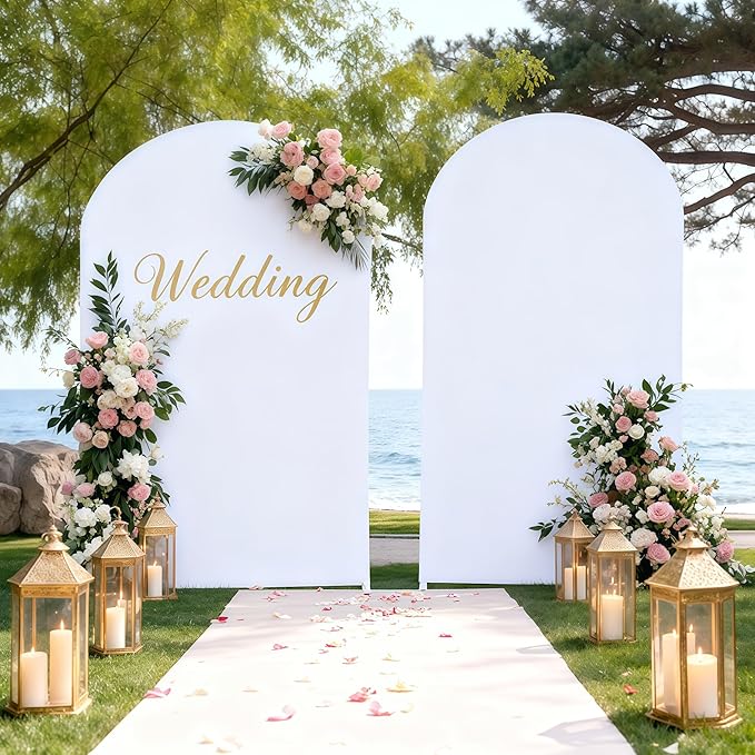 6.6FT White Arch Backdrop Cover - Polyester Fitted Wedding Arch Stand Covers Round Top Chiara Arch Backdrop Cover for Birthday Party Banquet Photo Background Decoration