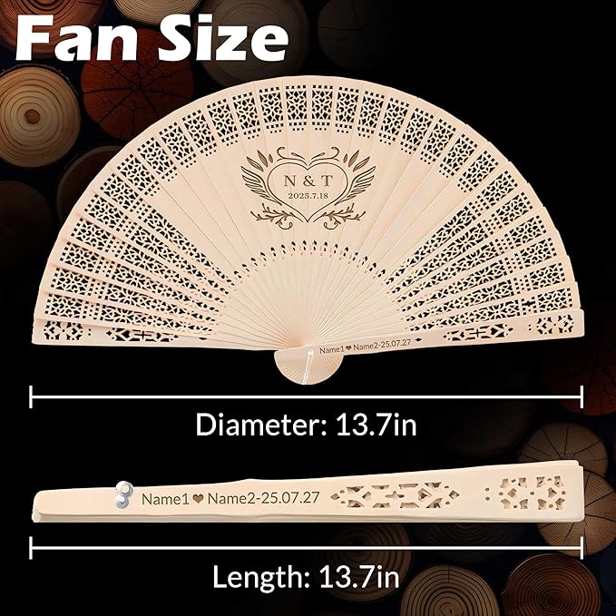 100 PCS Custom Fans Personalized Folding Fans for Line Dancing Wooden Hand Fan Wedding Favors Bulk Fans for Guests Party Event Use (Style02)