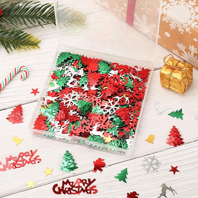 MARFOREVER Christmas Glitter Confetti, ChristmasTable Confetti Decorations Red Green White Sprinkles Santa Claus Tree Elk Snowflake Scatter for Christmas Party Supplies