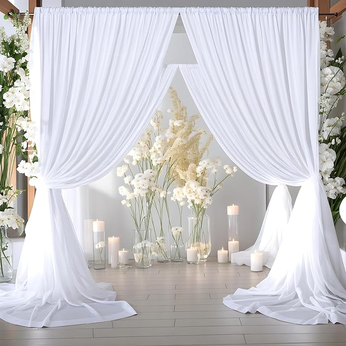 30ft x 10ft Thick White Backdrop Curtains for Parties, 6 Panels 5ft x 10ft Non See Through White Polyester Wedding Drapes Photo Backdrop for Birthday Party Graudation Photography Home Decor