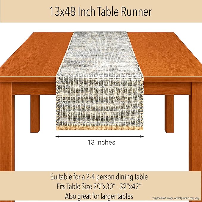 Chardin home Natural Jute Table Runner 13x48 Inch – Vintage Boho Rustic Table Decor – Handwoven Table Runner in Natural Jute and Grey – Farmhouse Dining or Console Table Accent