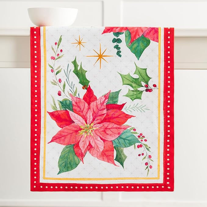 Maison d' Hermine Table Runner 100% Cotton Single Layer Table Runners 72 inches Long for Thanksgiving Christmas Decorations Home Kitchen Dining Party Wedding (Poinsettia Christmas, 14.5" x 72")