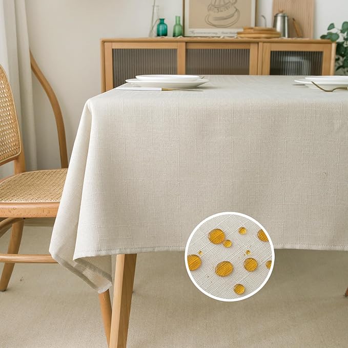NLMUVW Ivory Tablecloth for Rectangle Tables 84 Inch, Linen Table Cloth Rustic Water Resistant Farmhouse Table Cover for Kitchen Dining Coffee, 54 x 84 Inch