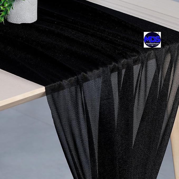 MDS Halloween Chiffon Table Runner - 20 Pack, 29 x 170 Inches, 14ft Each - Sheer Spooky Table Runners for Haunted House Parties, Trick-or-Treat Tables, Witchy Décor, Wedding & Events - Black