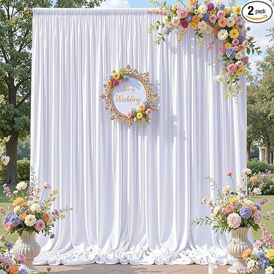 10×12ft White Wrinkle Free Backdrop Curtain, Soft Silky Easy to Drape Wedding Drapes for Backdrop, 2 Panels 12 ft Long Backdrop Curtains for Parties Birthday Baby Shower Photo Photography Background