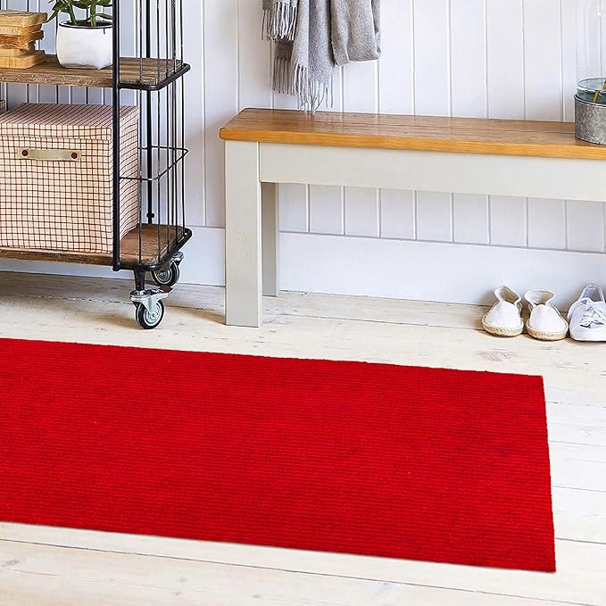 Ottomanson 2'7" x 5' Mud Mat Area Rug Scraper Carpet - Non-Slip, Dirt Trapping for Indoor & Outdoor Use - Ideal for Entryway, Garage, Kitchen, Patio & High-Traffic Areas, Red