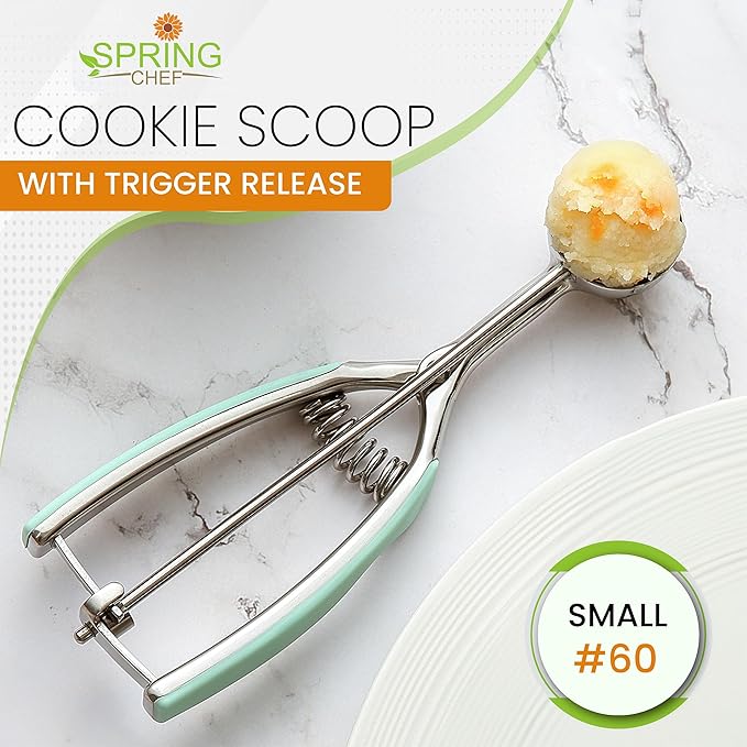Spring Chef - Mint Small Cookie Scoop for Baking, Multifunctional #60 Melon Baller with Trigger Release for Watermelon, Ice Cream, Protein Ball, Stainless Steel Scooper, 1 Tbsp Cookie Dough Scoop