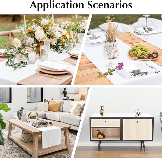 2 Pack White Table Runner 12 x 90 Inch Solid Color Farmhouse Runners Coffee Table Dresser for Daily Party Home Decoration
